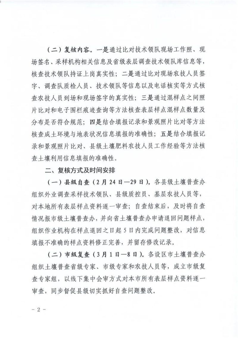 江西省人民政府第三次全省土壤普查领导小组办公室《关于做好第三次土壤普查外业调查采样质量复核的通知》赣土普办字〔2024〕2号第2页