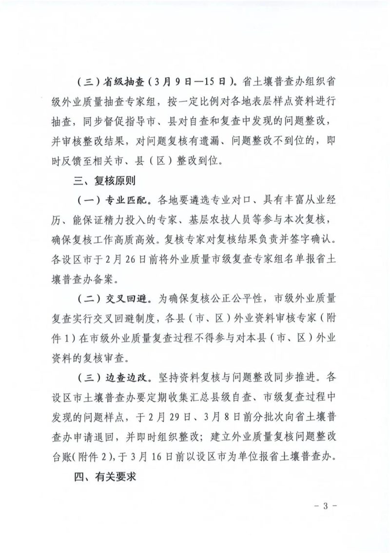 江西省人民政府第三次全省土壤普查领导小组办公室《关于做好第三次土壤普查外业调查采样质量复核的通知》赣土普办字〔2024〕2号第3页