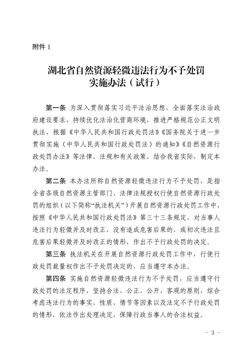 湖北省自然资源轻微违法行为不予处罚实施办法及不予处罚清单（试行）第3页