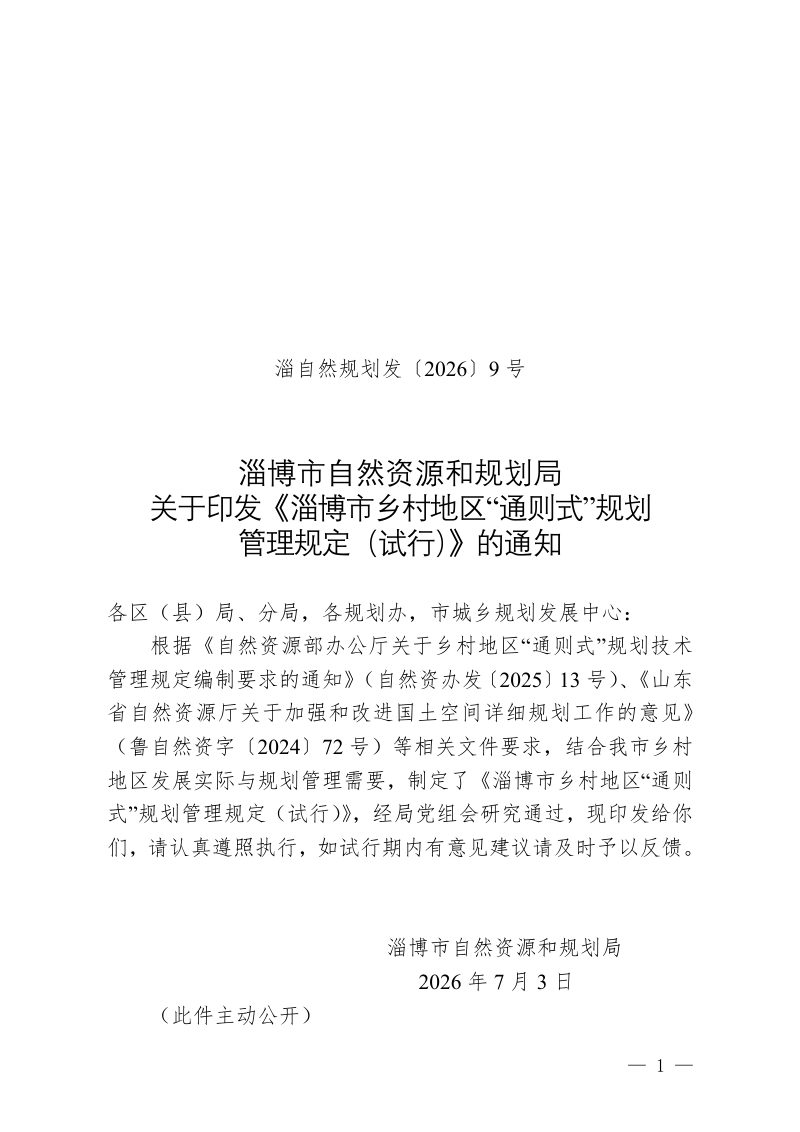 淄博市乡村地区“通则式”规划 管理规定（试行）第1页