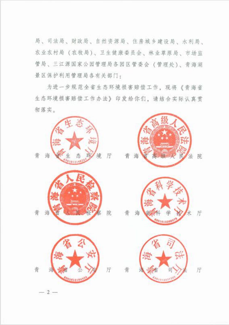 青海省生态环境厅等16部门《青海省生态环境损害赔偿工作办法》青生发〔2024〕284号第2页