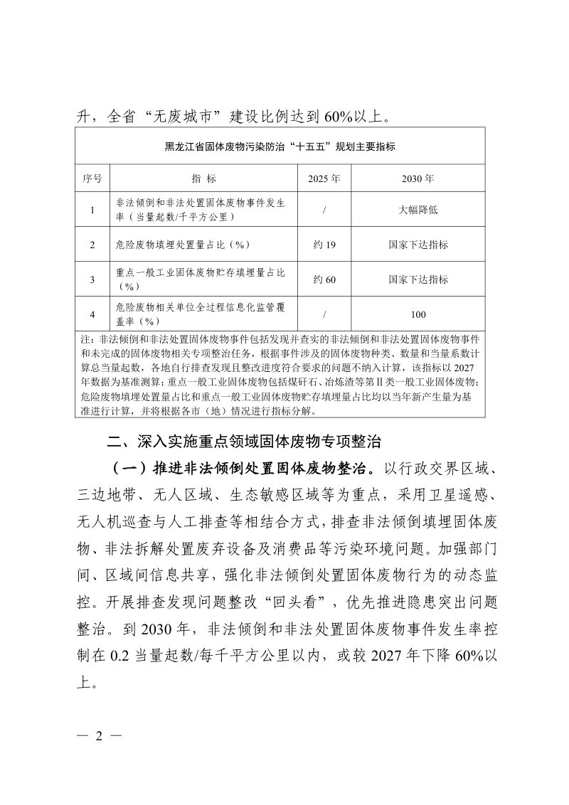 黑龙江省固体废物污染防治“十五五”规划（征求意见稿）第2页