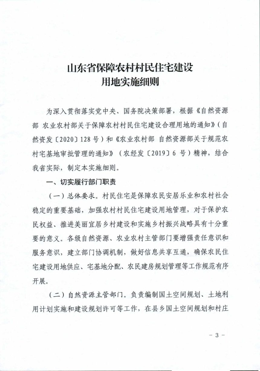 山东省自然资源厅 山东省农业农村厅《保障农村村民住宅建设用地实施细则》鲁自然资发〔2020〕10号第3页