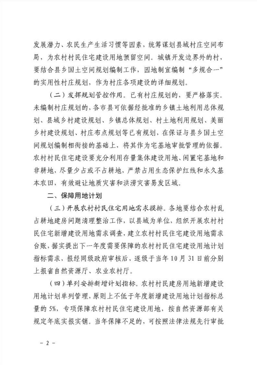 安徽省自然资源厅 安徽省农业农村厅《关于切实保障农村村民住宅建设合理用地的通知》皖自然资管〔2020〕5号第2页