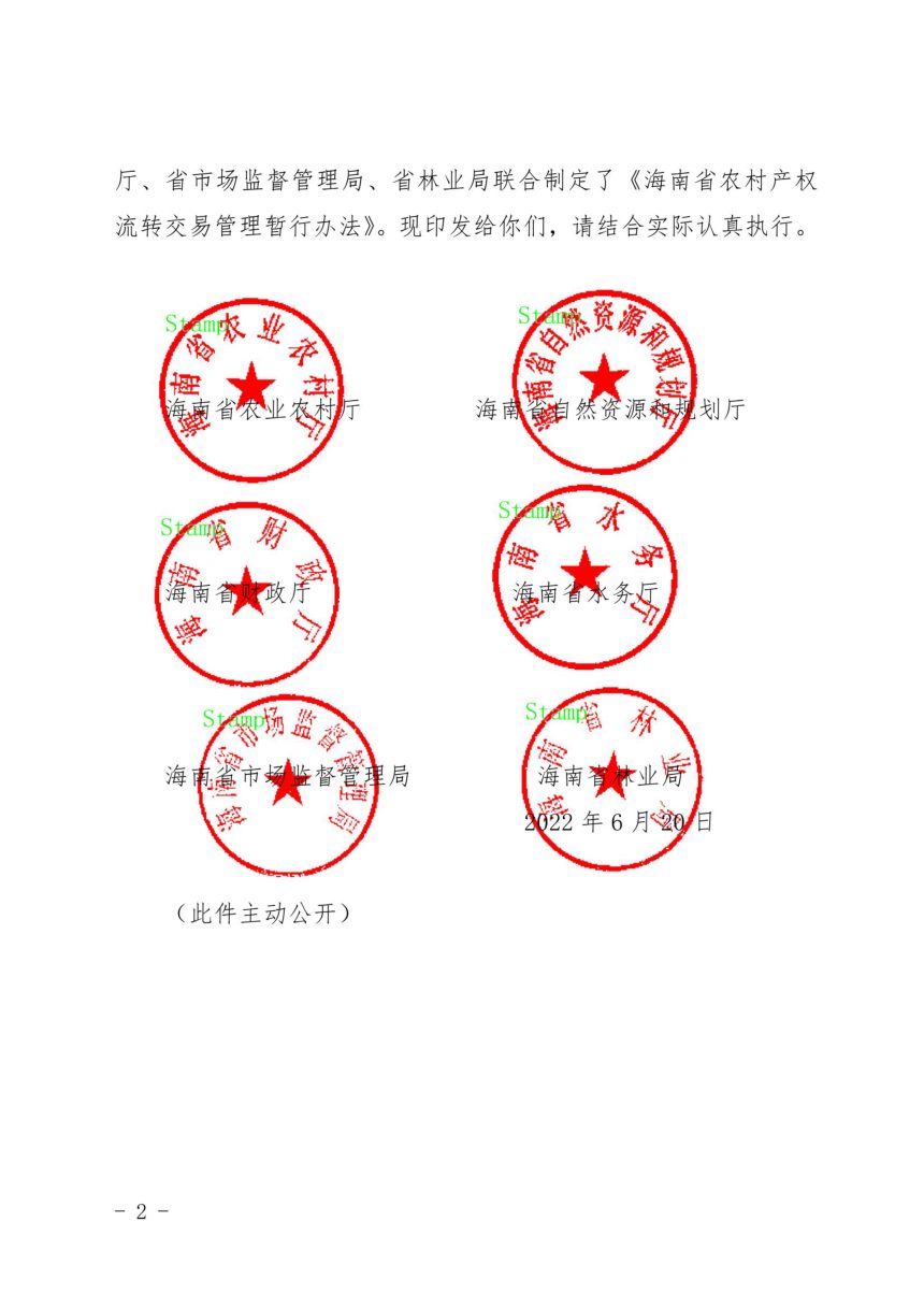 海南省农业农村厅等6部门《农村产权流转交易管理暂行办法》琼农字〔2022〕225号第2页