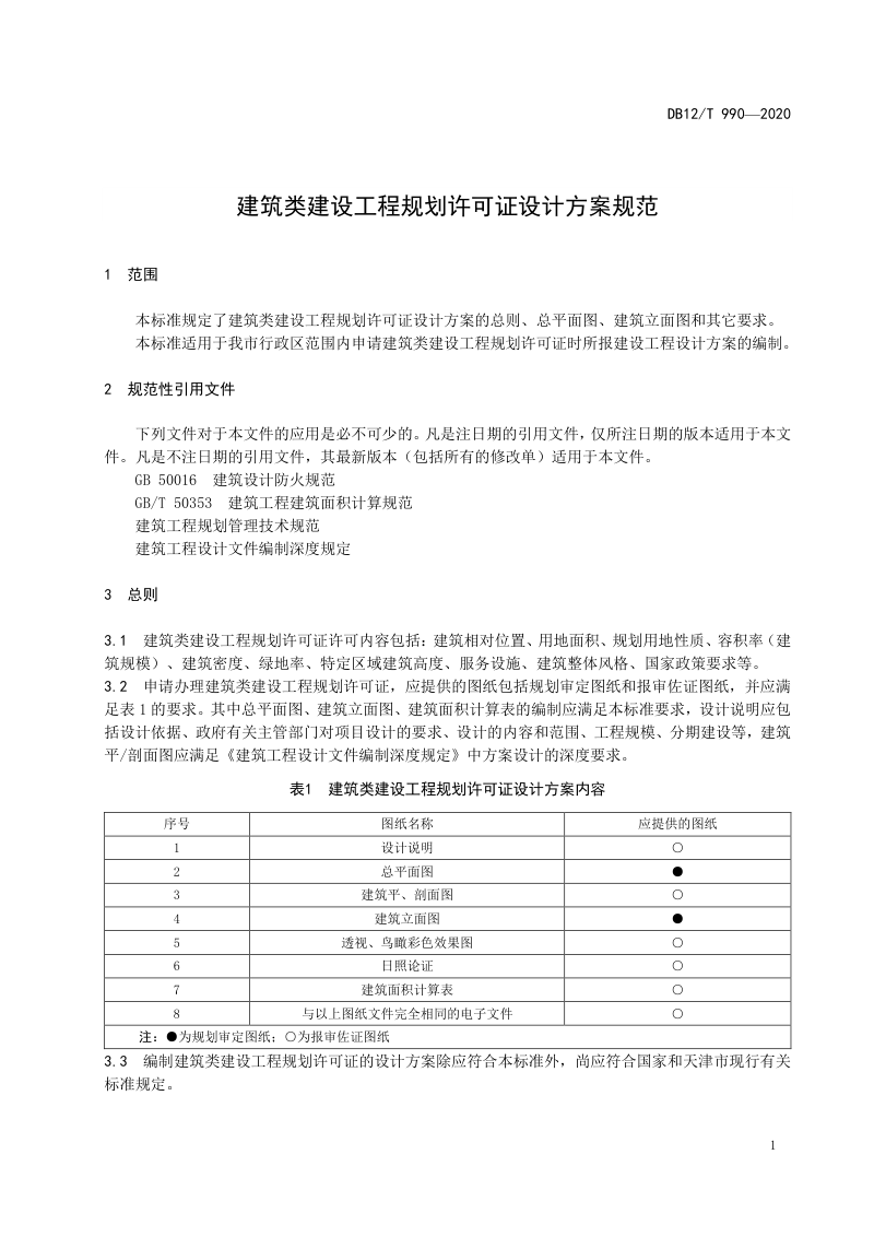 天津市《建筑类建设工程规划许可证设计方案规范》DB12/T 990-2020第3页