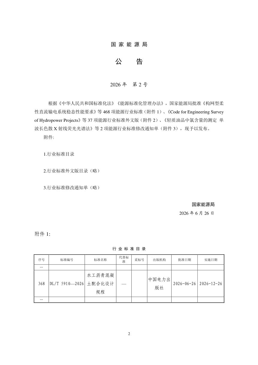 《水工沥青混凝土配合比设计规程》DL/T 5910-2026第2页