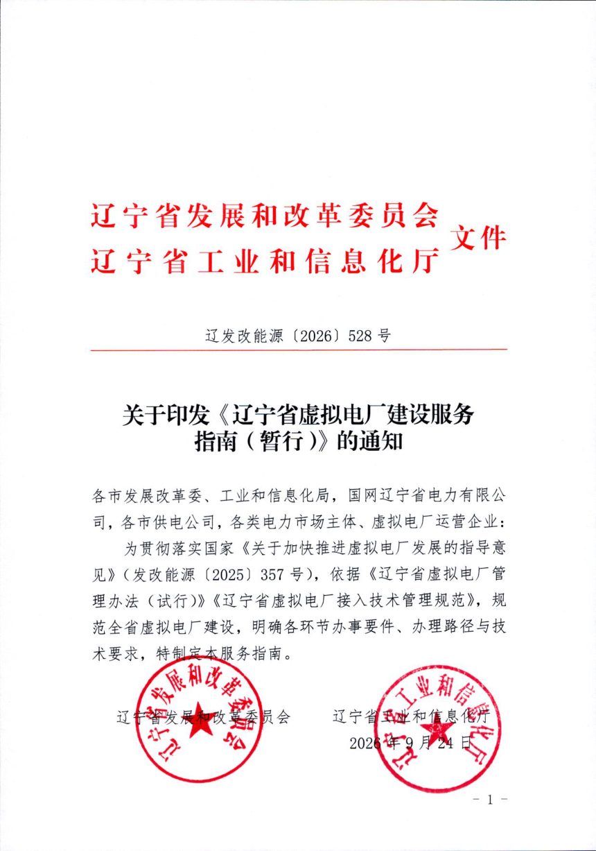 辽宁省虚拟电厂建设服务指南（暂行）第1页