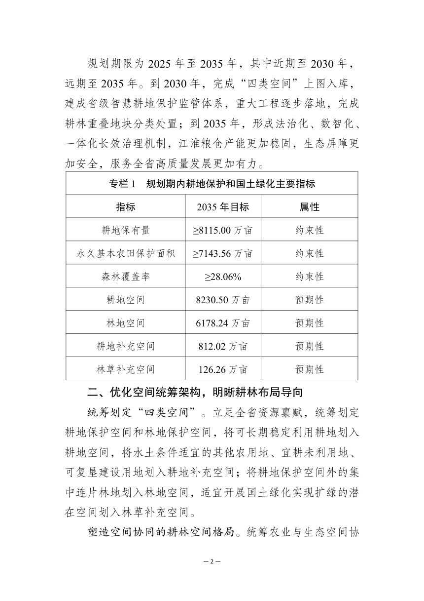 安徽省《耕地保护和国土绿化空间专项规划（2025—2035年）》（送审稿）第2页