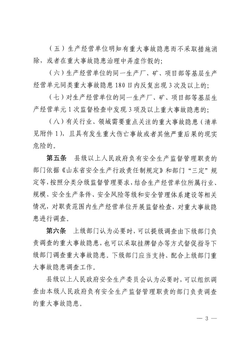 山东省重大事故隐患调查处理办法第3页