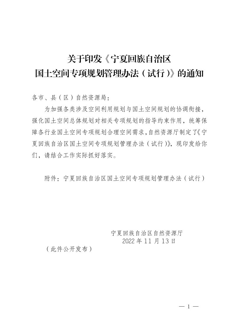 宁夏回族自治区国土空间专项规划管理办法（试行）第1页