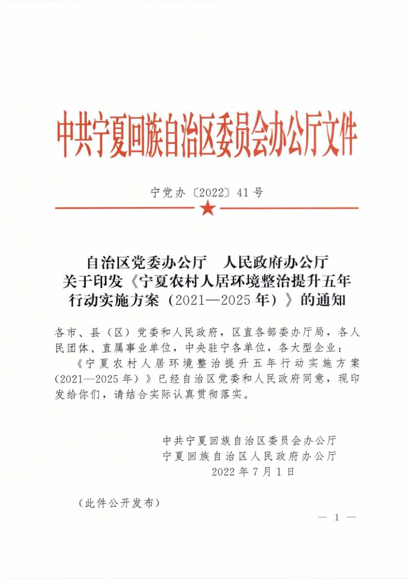 宁夏农村人居环境整治提升五年行动实施方案（2021—2025年）第1页