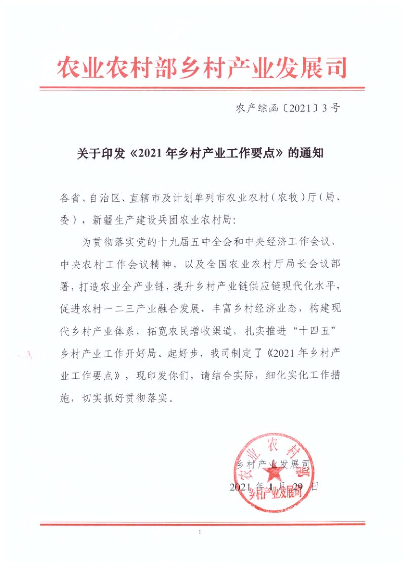 2021年乡村产业工作要点第1页
