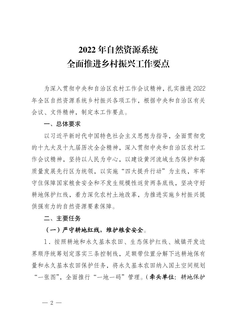 宁夏自然资源厅《2022年自然资源系统全面推进乡村振兴工作要点》第2页
