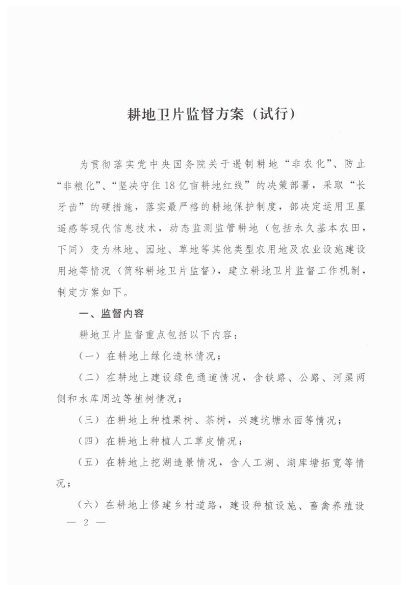 自然资源部《耕地卫片监督方案（试行）》自然资办发〔2021〕32号第2页