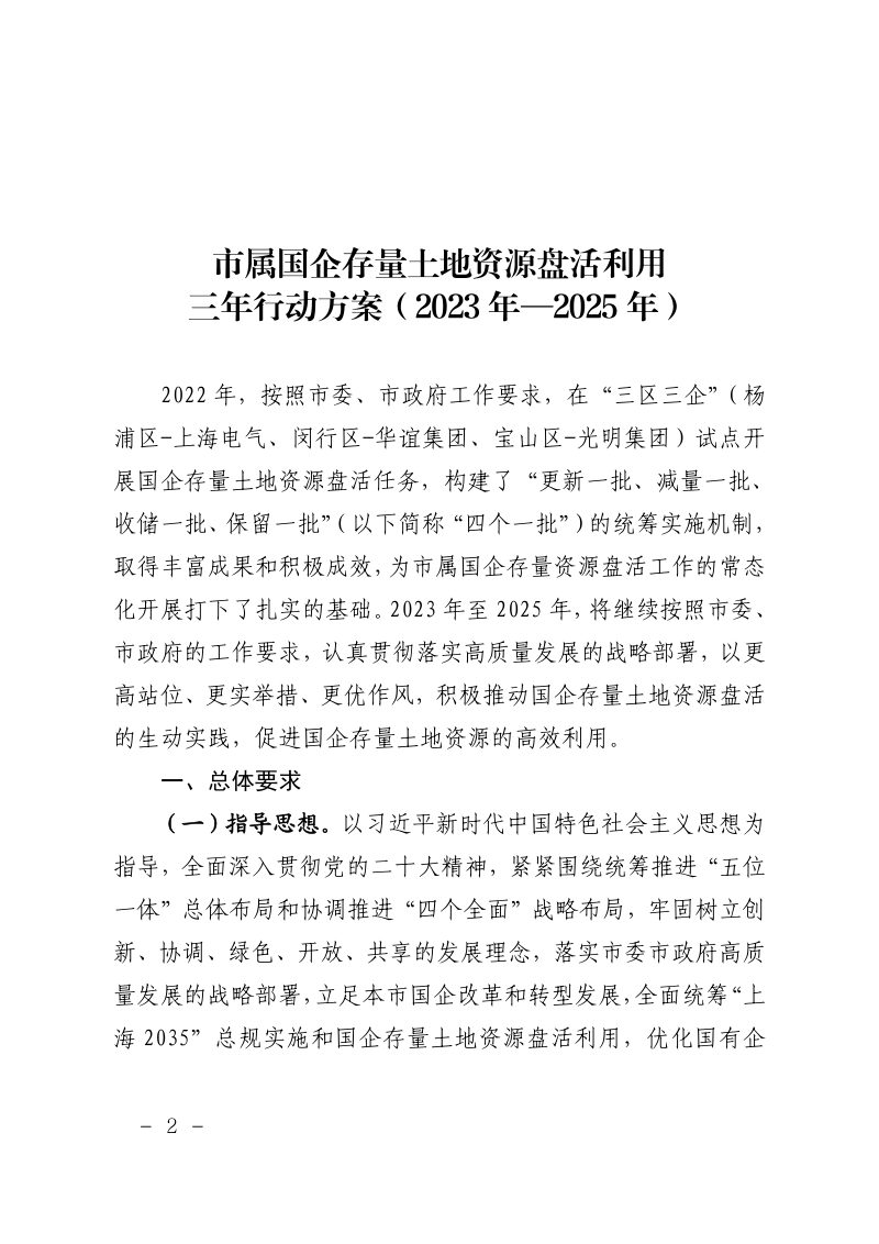 上海市属国企存量土地资源盘活利用三年行动方案（2023年-2025年）第2页