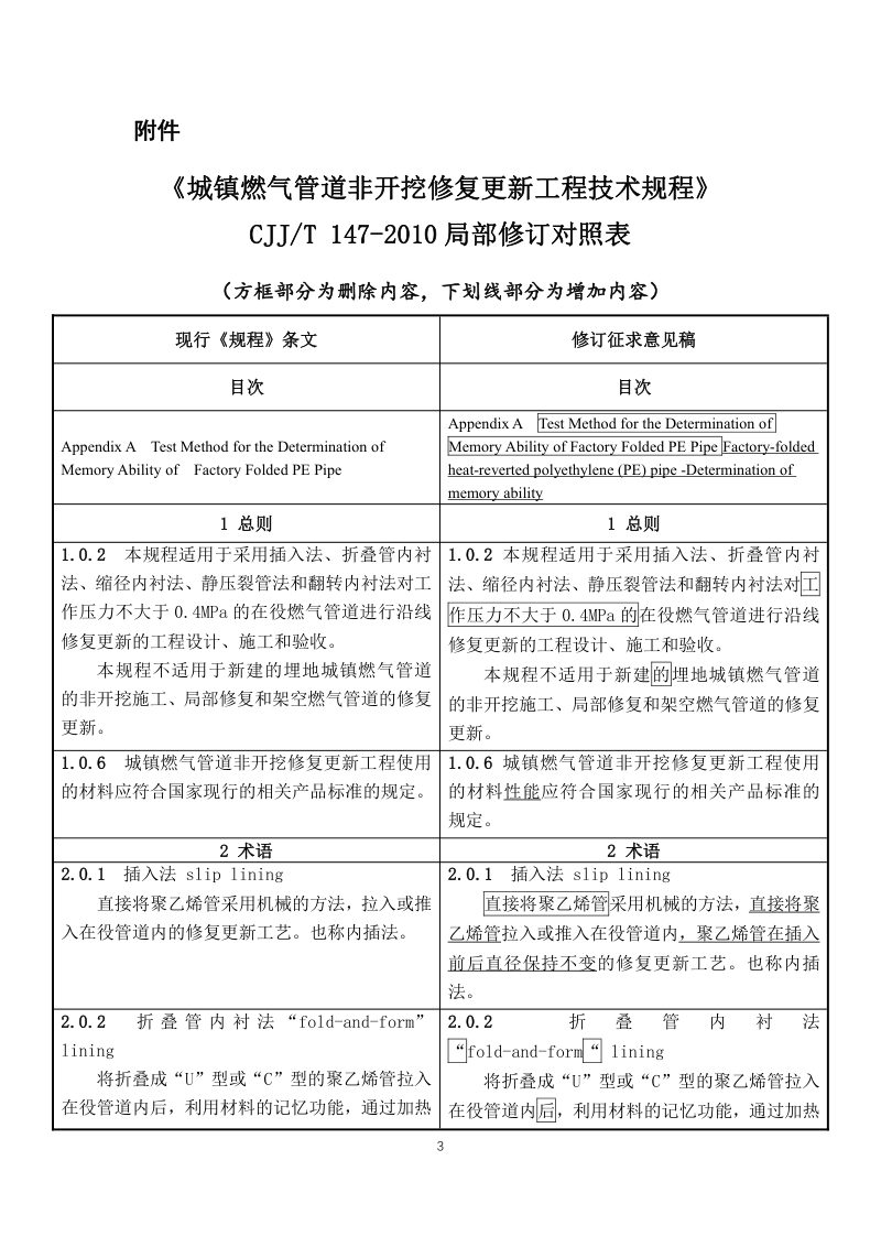 《城镇燃气管道非开挖修复更新工程技术规程》（局部修订征求意见稿）第3页