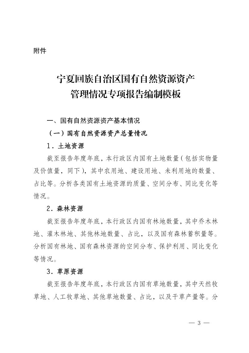 宁夏回族自治区国有自然资源资产管理情况专项报告编制模板第3页