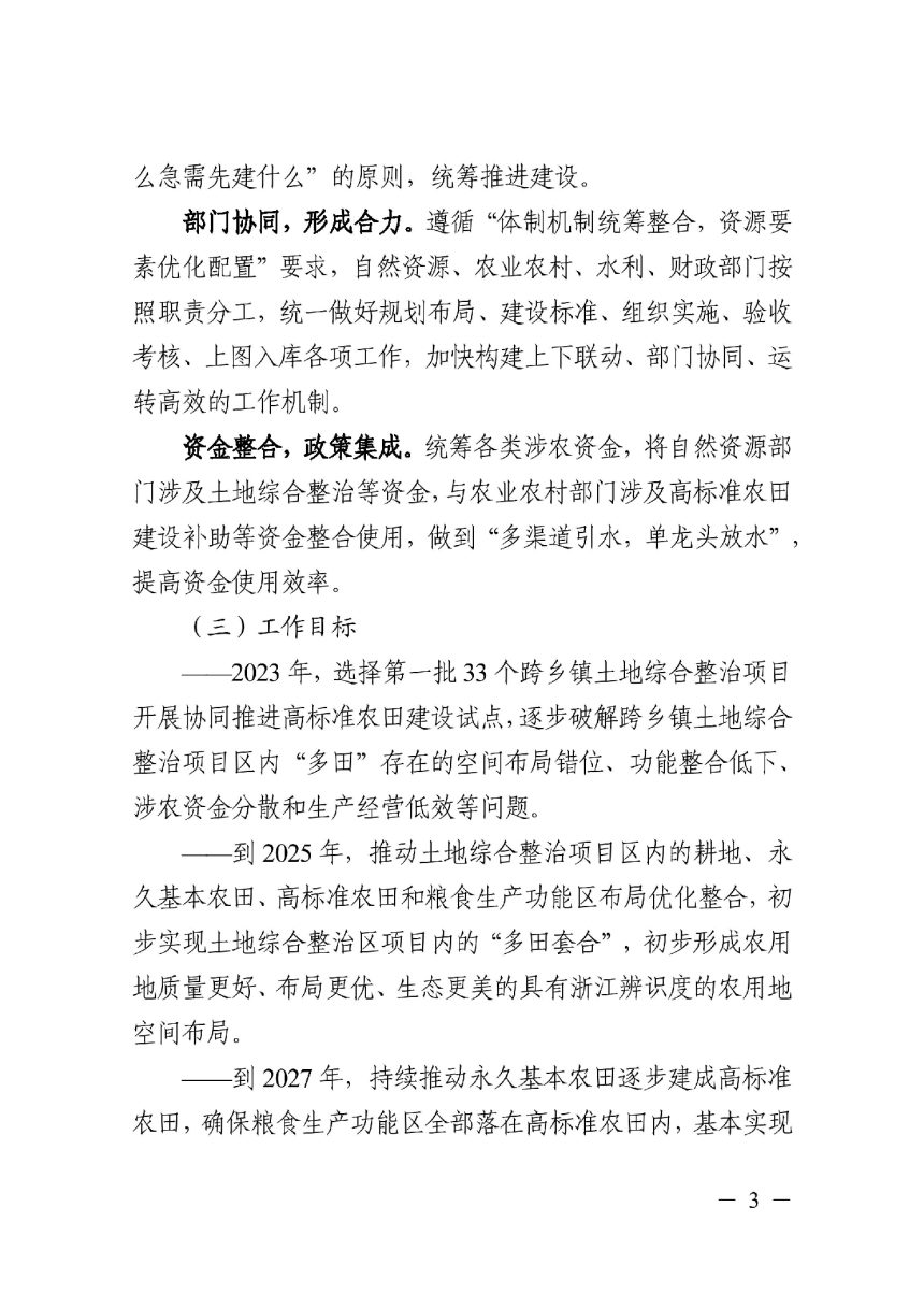 浙江省自然资源厅  农业农村厅  水利厅  财政厅《关于协同推进土地综合整治和高标准农田建设的意见》浙自然资发〔2023〕10号第3页