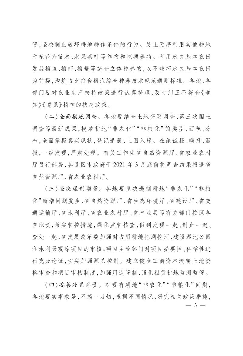 浙江省人民政府办公厅《关于坚决制止耕地“非农化”防止耕地“非粮化”稳定发展粮食生产的意见》浙政办发〔2021〕6号第3页