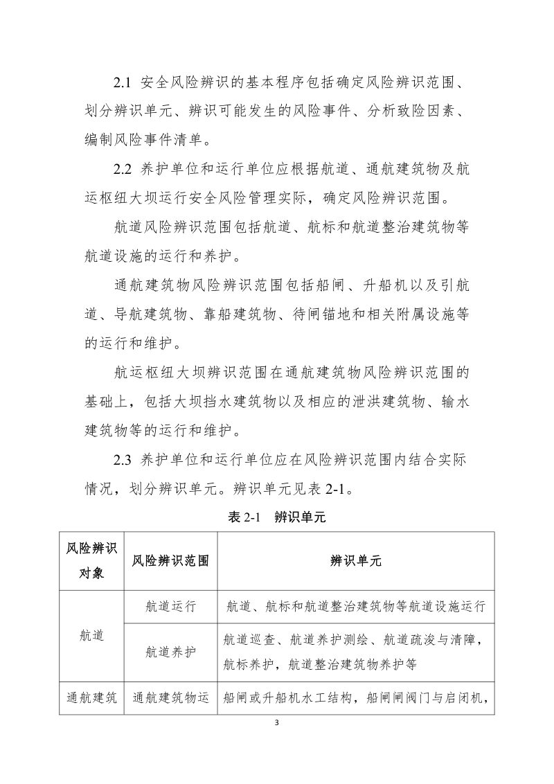 交通运输部《航道、通航建筑物及航运枢纽大坝运行安全风险辨识评估管控指南》（试行）第3页